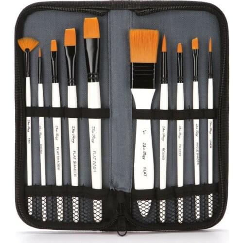 10 PCS Paint Brush Set with Carrying Case Professional Art Paintbrush Kits for Acrylic Oil Canvas Gouache Painting