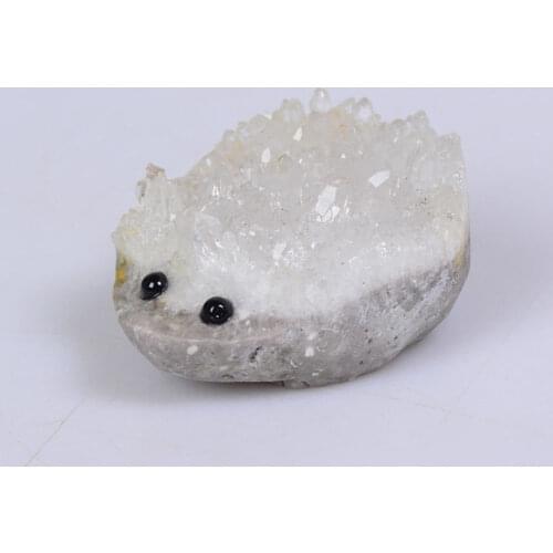 Natural clear quartz crystal Cluster Crystal Hedgehog Quartz Toy Carving Lovely Drusy Geode Figurine for Home Decoration