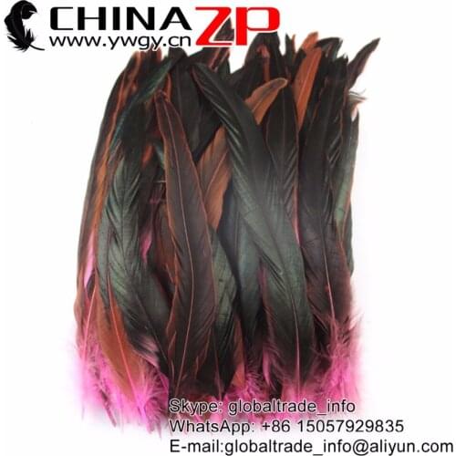 NO.1 Supplier CHINAZP Factory 100pcs/lot 25-30cm(10-12inch) Length Fantastic DIY Decoration Part Dyed Pink Rooster Tail Feathers