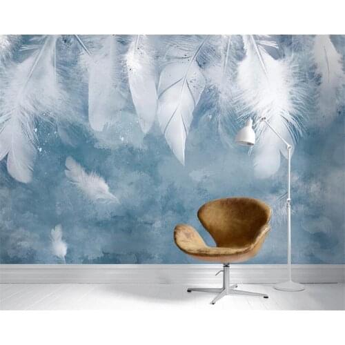 Custom wallpaper sofa background wall wallpaper living room film and television blue bedroom TV wall paper feather mural