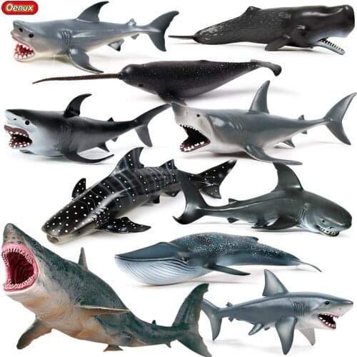 Oenux Sea Life Savage Megalodon Big Shark Orca Sperm Blue Whale Action Figures Ocean Life Animals PVC Model Educational Kids Toy