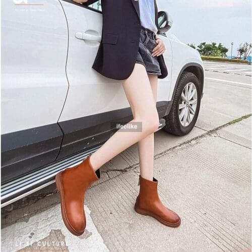 Autumn Womens Shoes Leather Boots Womens Fashion Winter Boots Womens Flat Shoes Non-slip Warm Platform Shoes Women 2021