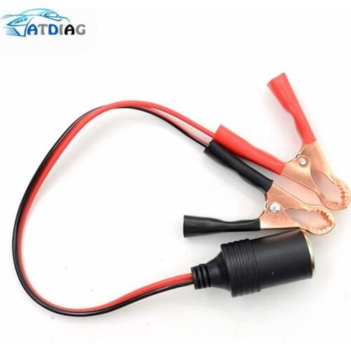 12V Battery Terminal Clip-on Vehicle Car Cigarette Lighter Socket Female Adapter Alligator Clips Extension Cord