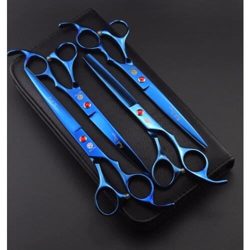 Brand 7.0 inch 6CR Professional Pet Grooming 4pcs/set Straight & Thinning & Curved Scissors For Dogs Cats Gr