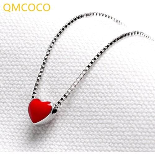 QMCOCO 925 Silver Simple Elegant Design Double-Sided Red Heart-Shape Bracelet For Women Girl Fashion Fine Jewelry Accessories
