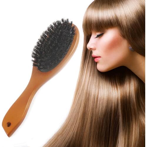 Natural Boar Bristle Womens Hair Brush Comb Facial Beard Brush for Men Anti-static Hairbrush Scalp Massager Barber Accessories