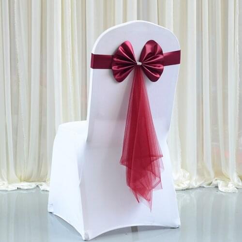 Stretch Chair Sashes Wedding Sashe Chair Decoration Red wine/Blue/Purple/Pink Chairs Bow Band Belt Ties For Weddings Banquet