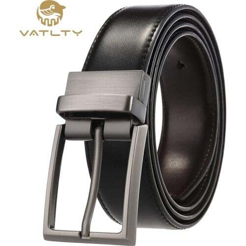 VATLTY Official authentic new genuine leather mens belt hard metal 360° rotating gray buckle natural cowhide brown belts for men