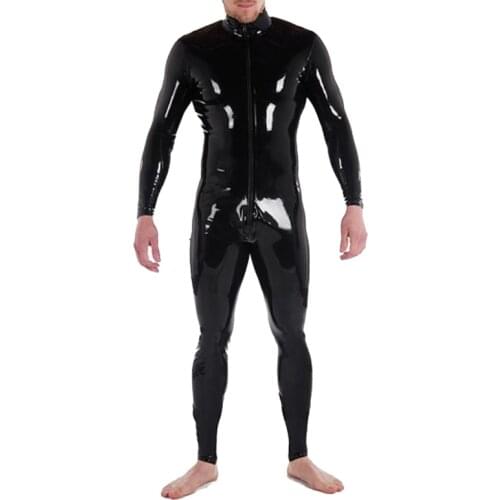 Front 3 way zips sexy men latex catsuit rubber fetish bodysuit handmade S-LCM149