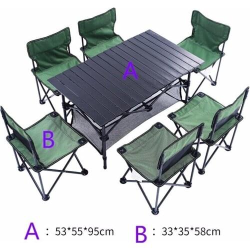 7 Pcs Fold Tables Chairs Suit Outdoor Travel Fishing Beach Barbecue BBQ Picnic Camping Self Driving Tour Equipment Alloy Tools