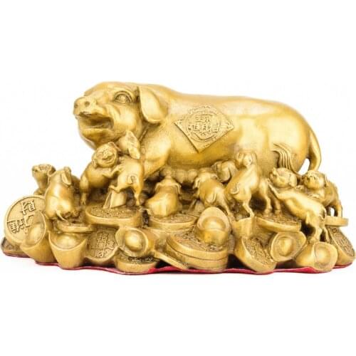 WEALTH PIG STATUE ANIMAL FIGURINE BRASS FINISH PIG SCULPTURE FOR HOME DECORATIONS ATTIC ORNAMENTS GIFTS R132