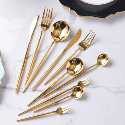 Golden Mirror Western Tableware Cutlery Set 304Stainless Steel Dinnerware Set Gold dining Spoon Fork Knife Chopstick Cutlery Set