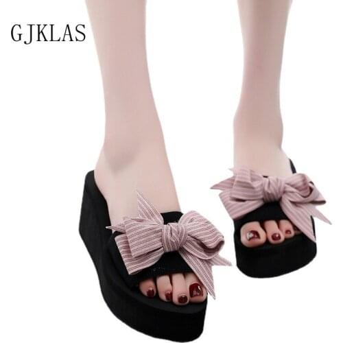 Size 41 Big Bow Wedges Shoes for Women Beach Platform Slippers Women Summer Sliders Shoes Casuales Comfy Outdoor Slippers Female