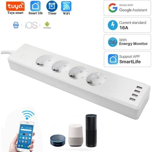 Tuya Smart Wifi Timer Socket Extension Sockets With USB Charger Smart Home Control Works With Google Home Alexa