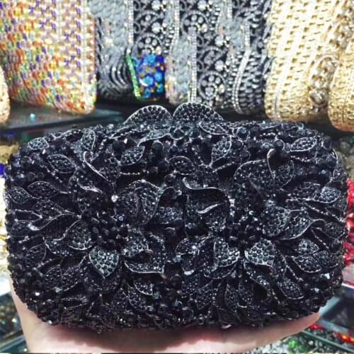 Diamond Evening Clutch Bags Rhinestone Black Bag For Women’s Crystal Phone Case Minaudiere Lady Party Nightclub Chain Handbags