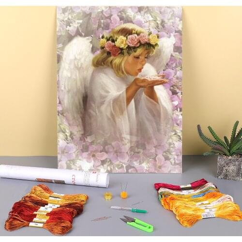 Angel Religion Printed 11CT Cross-Stitch Patterns DIY Embroidery DMC Threads Craft Handicraft Handiwork Hobby Package