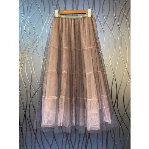 Newest Fashion Womens Skirt 2021 Autumn Winter Party Ladies Elastic Waist Sexy Tulle Mesh Patchwork Casual Party Club Skirt