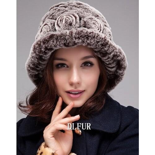 100% Real Rabbit Fur Hats Women Handmade Knitted Rex Rabbit Fur Beanies Winter Fur Hat Free Shipping DL6147