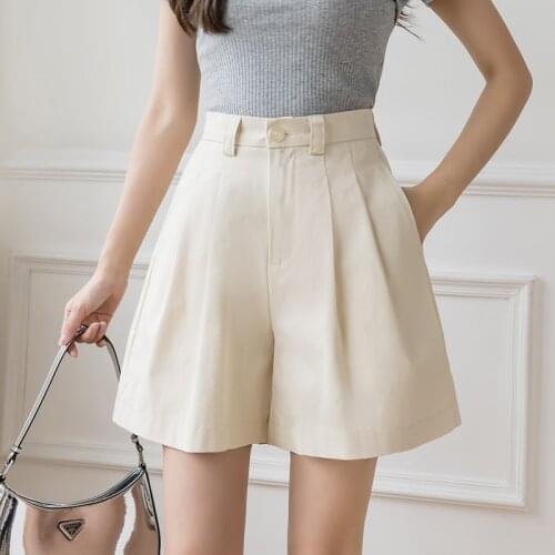 Woman Suit Shorts Solid A-line folds High Waist Wide Leg Short Pants Korean Women Plus Size Clothing