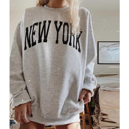 Women Letters Print Oversize Pullovers Autumn Winter Harajuku Crew Neck Long Sleeve Sweatshirts 2021 America Vintage Loose Tops