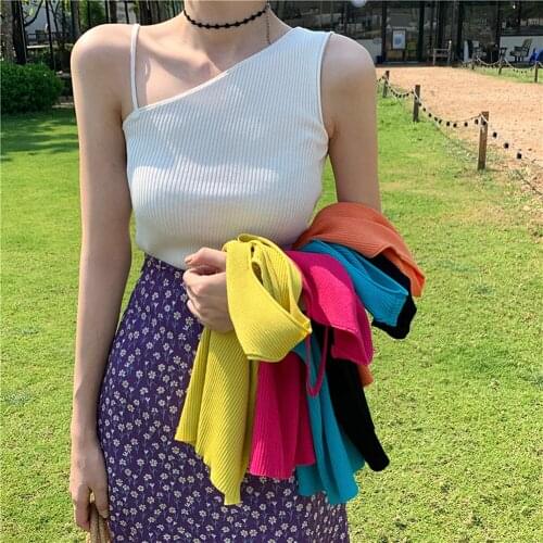Knitted Camisoles Women Off Shoulder Camis Summer Elegant Sexy Slim Crop Top Solid Casual Korean Style Tank Tops Design Fashion
