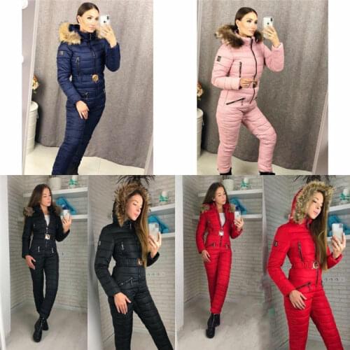 Womens Winter Warm Ski Overall Outdoor Strampler Long Sleeve Hood Solid Color Fashion 2020 Hot New Slim Slim