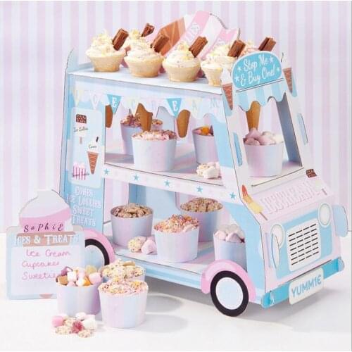 1pc New Design ICE CREAM VAN STAND Cars Display StandCar Cupcake Cake Stand Paper Cupcake Holder