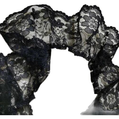 1M Embroidery Lace Ribbon Pleated Guipure Trim Wide 6cm Diy Sewing Black Lace Fabric Dress Decoration Clothes Ribbons Crafts QT7