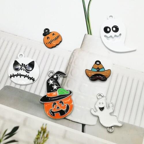 10 pcs Halloween Alloy Charms Funny Spray Paint Pumpkin Vampire Hat Ghost Enamel Charms Pendants Jewelry DIY Accessory GiftYZ530