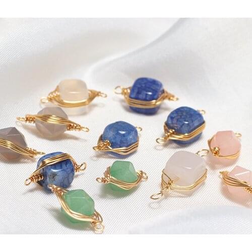 2pcs Copper wire winding square Natural stone Earrings For Women water droplets double hanging crystal pendant diy accessories