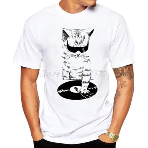 2019 Mens Funny DJ Music Cat Design T Shirt Male Fashion Cool Tops Hipster Printed Summer Tees