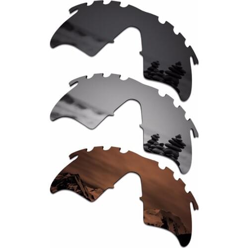 SmartVLT 3 Pieces Polarized Sunglasses Replacement Lenses for Oakley M Frame Heater Vented Black & Silver Titanium & Amber Brown