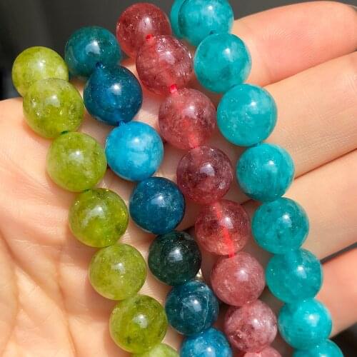 6 8 10mm Smooth Peridot Amazonite Apatite Strawberry Quartz Stone Beads for Jewelry Making DIY Bracelet Earring Accessories 15