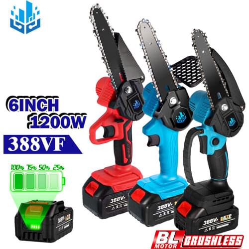 6 Inch Brushless/Brushed Chain Saw Cordless Electric Chain Saw Handheld Pruning Portable Woodworking Electric Saw Cutting Tool