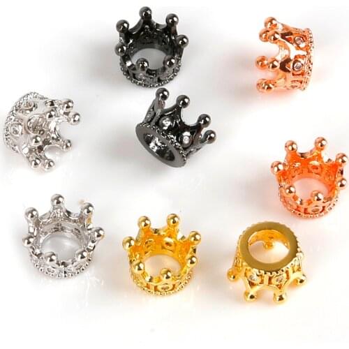 9x7mm Luxury Micro Pave CZ Crown Beads For Men Bracelet Making Jewelry Charms Rose Gold /Gunmetal /Silver Color Space Beads