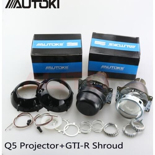 Autoki Car Styling Automobiles Metal Q5 3.0 inch HID Bi xenon Headlight Projector Lens+GTI Shrouds Use D2S D2H Bulbs Lamp