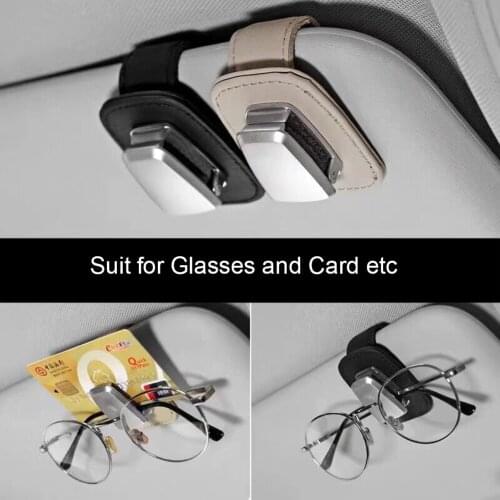 Car Sun Visor Mini Glasses Clip Aluminum Alloy Leather Sunglasses Card Holder Clip Elastic Fixing Clip Car Interior Accessory