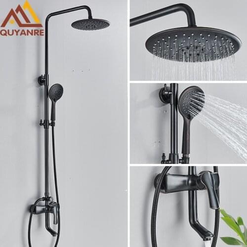Blackend Bathroom Shower Faucet Mixer Wall Mount Rainfall Shower Hot Cold Water Mixer Tap Swivel Spout Shower For Bathroom