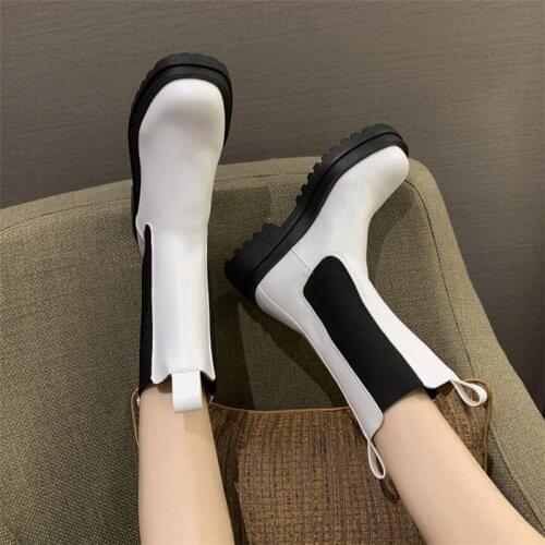 COOTELILI Boots Women Platform Botas Fall Winter Warm Boots Comfortable 4.5cm Heel Boots For Ladies Slip On Women Shoes 35-40