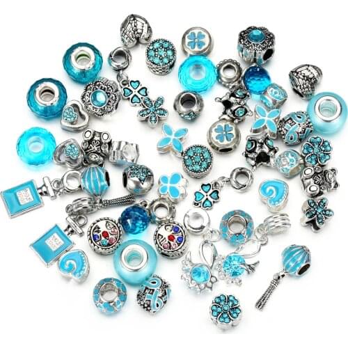 50pcs European Pandora Charms Large Hole Spacer Beads Murano Rhinestone Beads for DIY Crafts Bracelets Necklace Jewelry Making