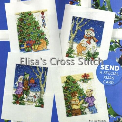 CD109 14ct Seasons Cross Stitch Kit Card Package Greeting Card Needlework Counted Cross-Stitching Kits Christmas Cards Gift