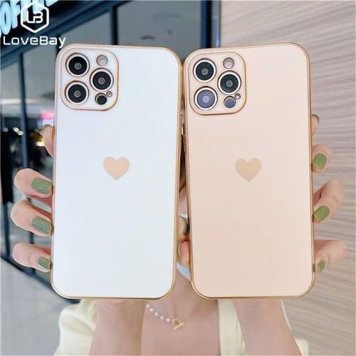 For iPhone 12 Case Shockproof Plating Heart For iPhone 11 Pro Max Mini XS Max XR X 8 7 Plus SE 2020 Soft TPU Back Cover