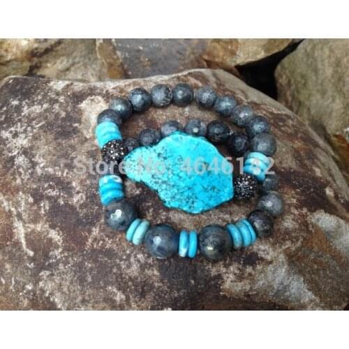 Pave Crystal Beads Turquoises Nugget Stretch Bracelet Clear labradorite Howlite Beaded Boho Stack Bracelet