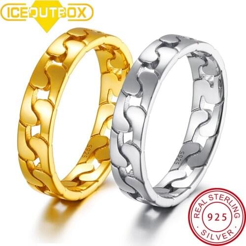 ICEOUTBOX New 925 Sterling Sliver Rings High Quality Round 4mm Width Cuban Ring For Women Men Hip Hop Fashion Jewlery Wedding