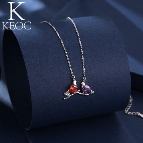 Keoc New Fashion Red Purple Zircon Creative Bird Pendant Womens Necklace Party Friends Holiday Gifts Jewelry Animal Jewelry