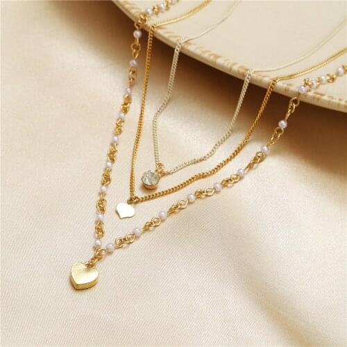 Boho Multilayered Heart Pearl Pendant Necklace For Women Fashion Handmade Long Chain Choker Necklaces 2021 Trend Jewelry Gift