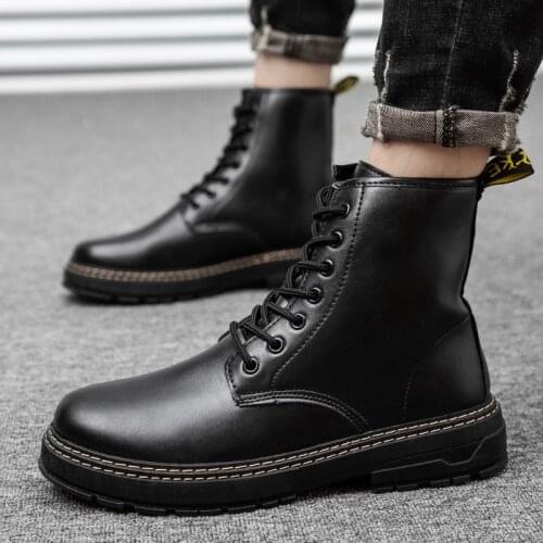 Fashion Autumn Men Martin Boots Lace Up Soft Genuine Leather Cowboy Boots Mens Comfortable High Top Waterproof Motorcycle Boots