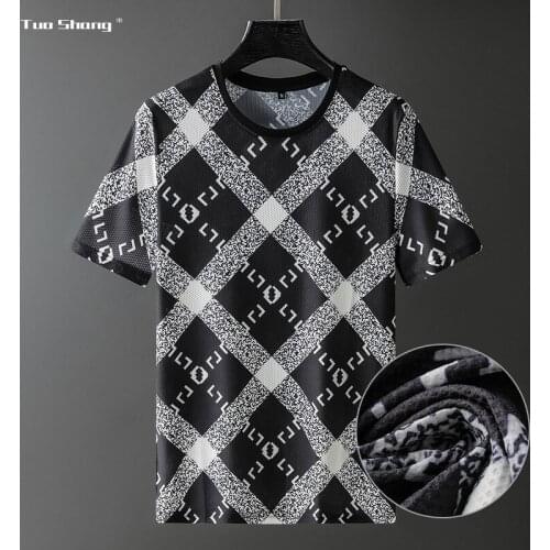 Argyle 2021 T Shirt Men Summer Clothes Fashion Printing Streetwear Mercerized Cotton Slim O Neck Short Sleeve Casual T-shirt Man