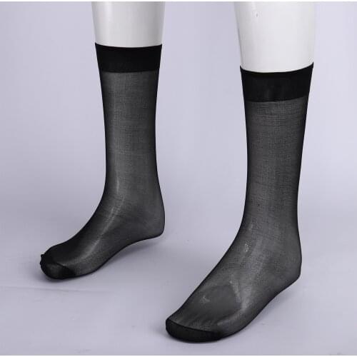 Solid Color Ultra Thin Men Silk Socks Sexy Sheer Nylon Mid-Calf Length Stockings for Gay Male Business Formal Dress Suit Socks
