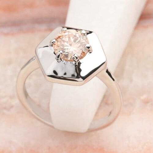 Refreshing Brown Morganite 7*7mm Semi-precious Stone Silver Cool For Women Ring Q2301